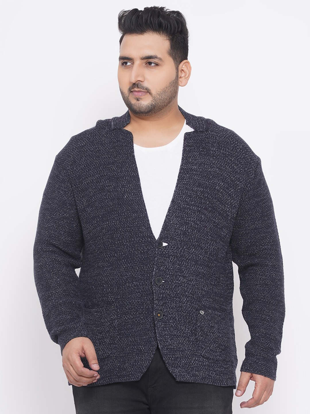 

Santonio Men Plus Size V-Neck Woollen Cardigan, Black