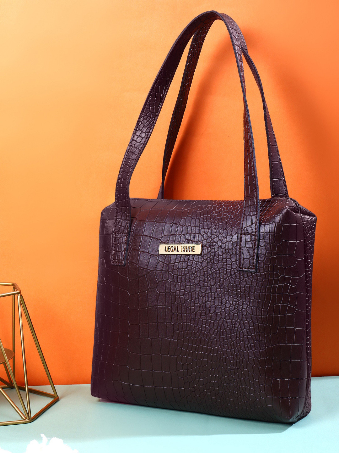 

LEGAL BRIBE Textured PU Structured Handheld Bag, Brown