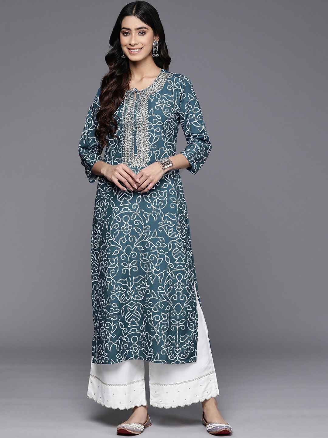 

KALINI Bandhani Printed Straight Kurta, Blue