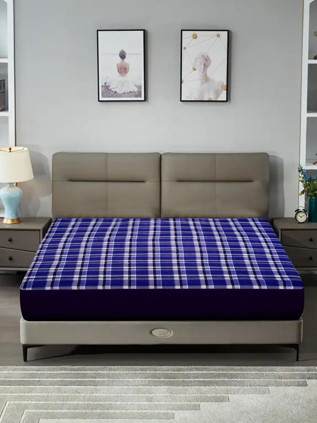 

DREAM CARE Blue & White Checked Single Bed Mattress Protector