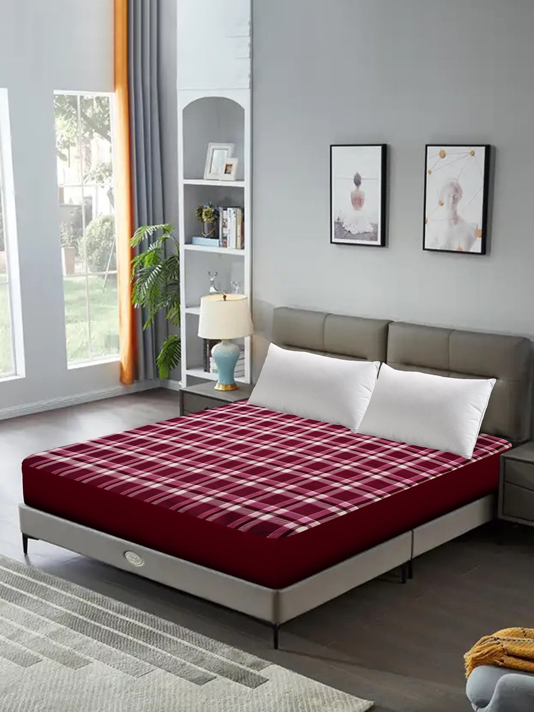 

DREAM CARE Red & Pink Checked Quilted Breathable Water Resistant Mattress Protector