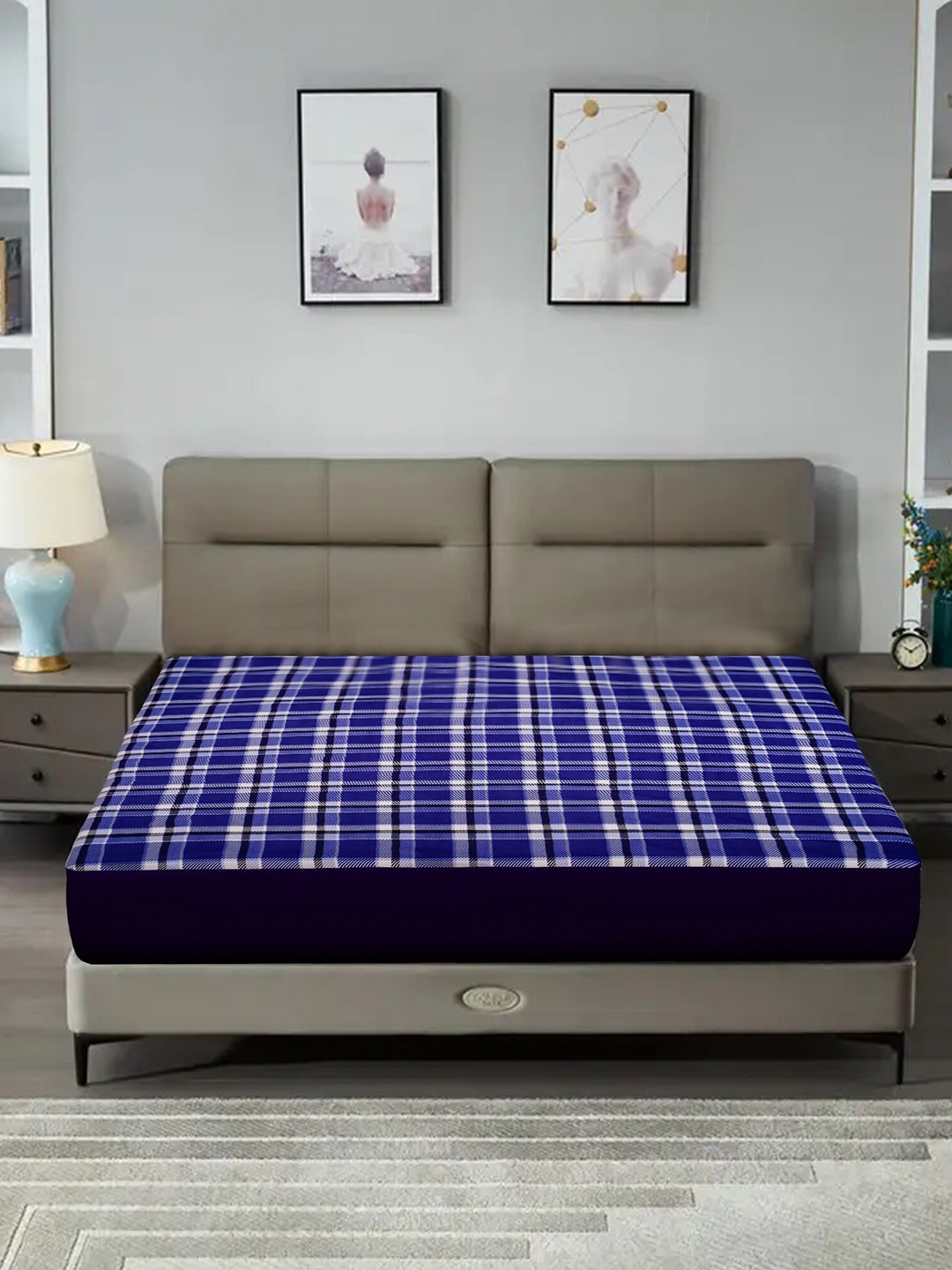 

DREAM CARE Purple & White Checked Breathable Mattress Protector