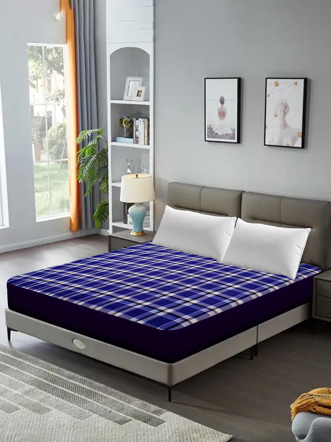 

DREAM CARE Blue Quilted Breathable Mattress Protector, Navy blue