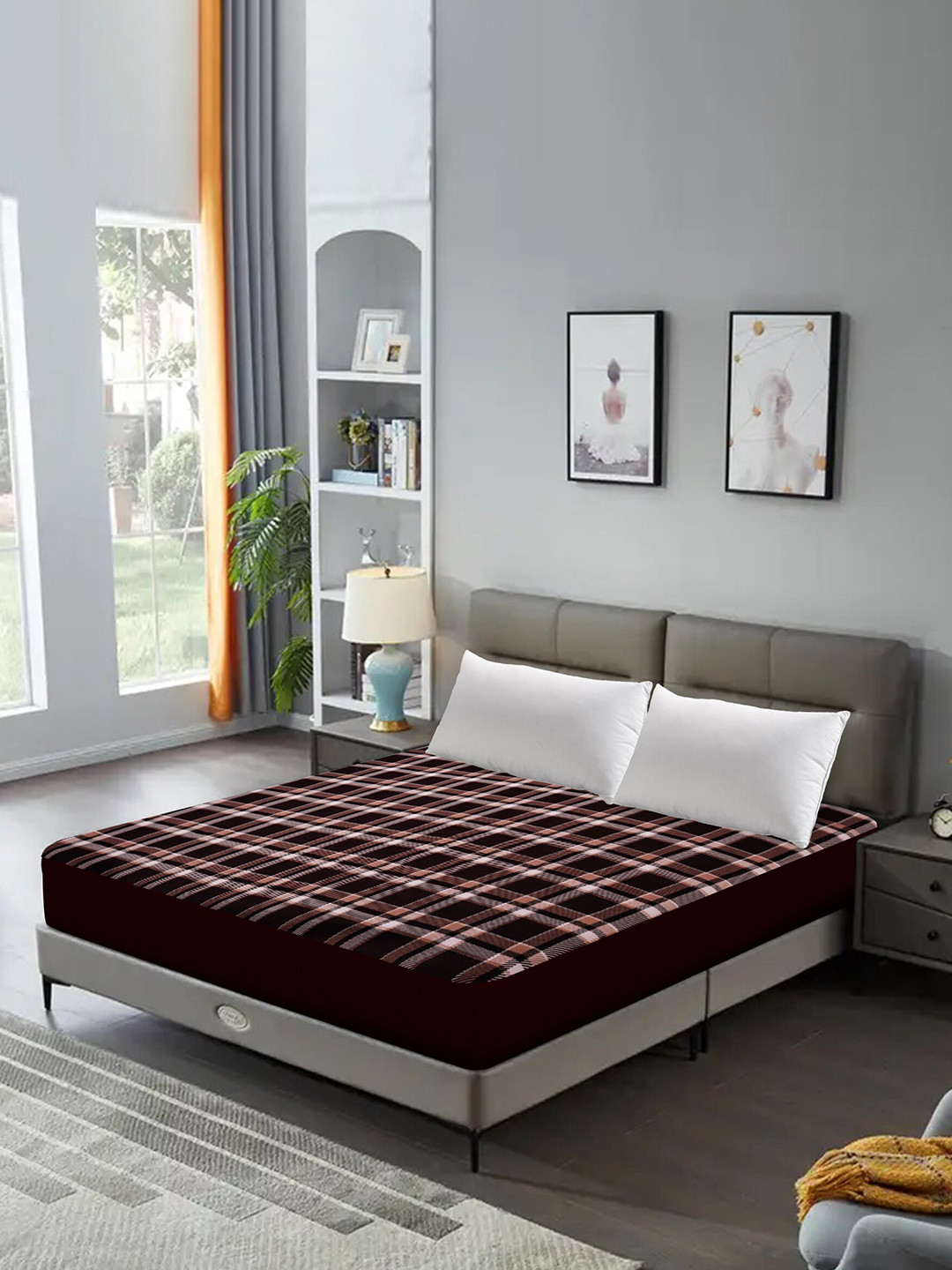 

DREAM CARE Maroon & Beige Checked Single Bed Mattress Protector