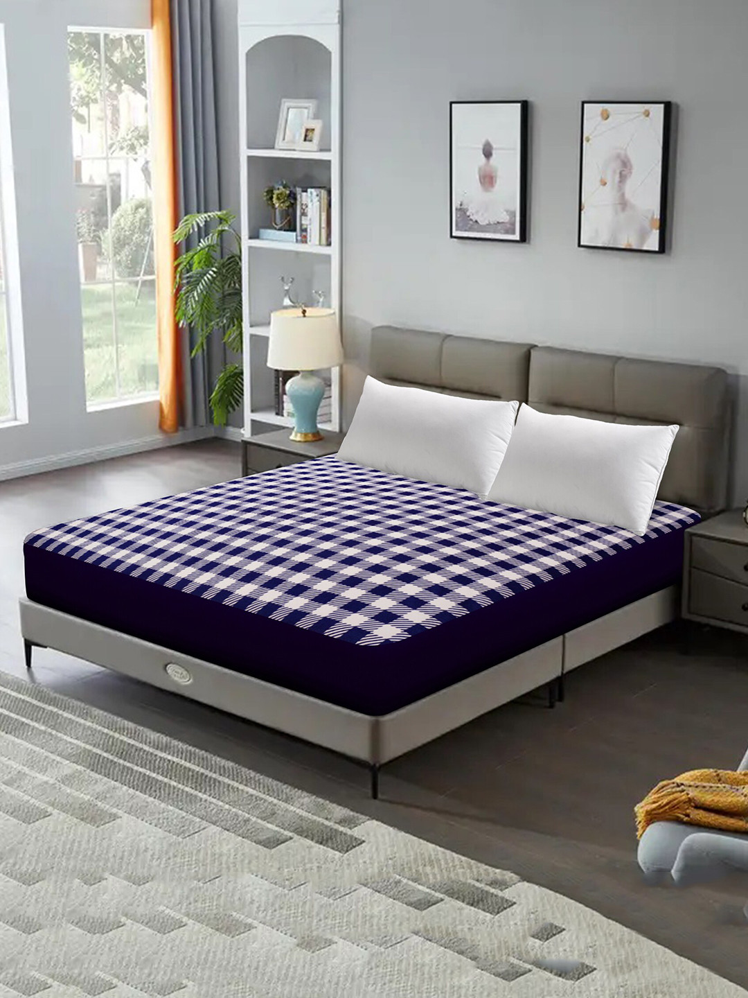 

DREAM CARE Blue & White Printed Breathable Single Size Bed Mattress Protector