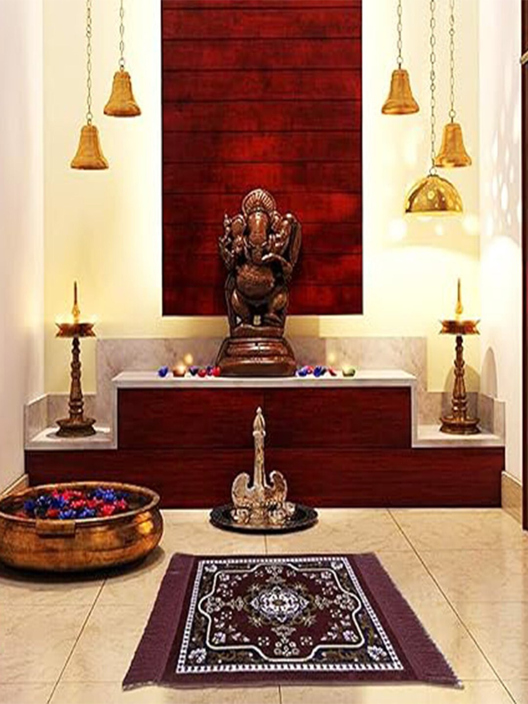 

Kuber Industries Pack of 4 Maroon & Blue Ethnic Print Prayer Floor Mat
