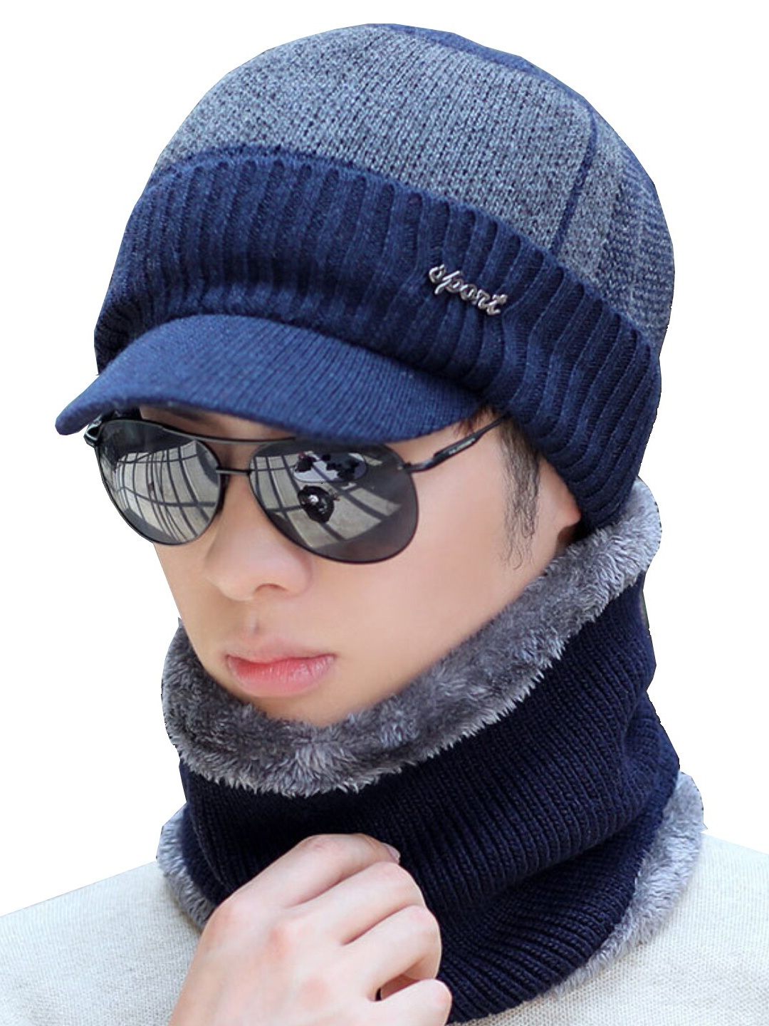 

Alexvyan Men Self Design Acrylic Beanie Cap With Scarf, Blue