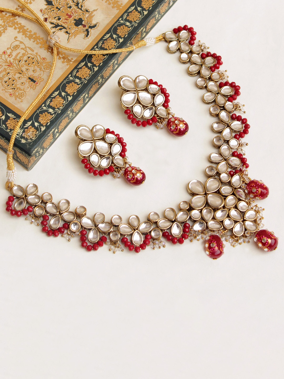 

BeAbhika Kundan Studded Crystal Beaded Jewellery Set, Gold