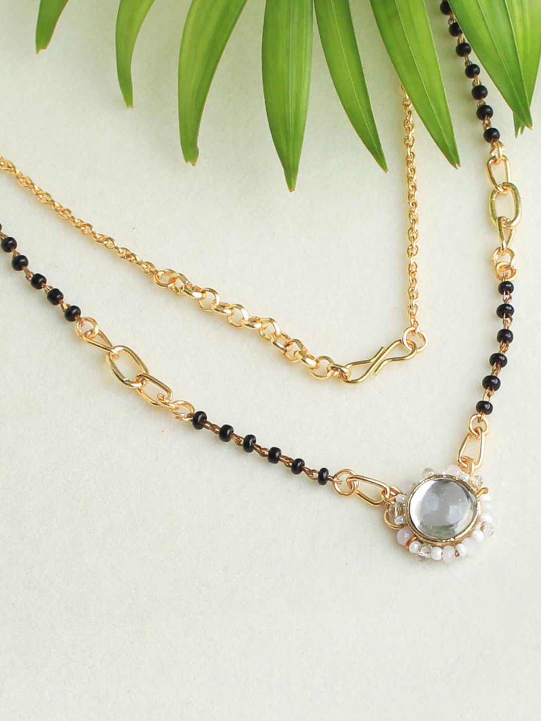 

BeAbhika Gold-Plated Kundan Drop Mangalsutra, Black