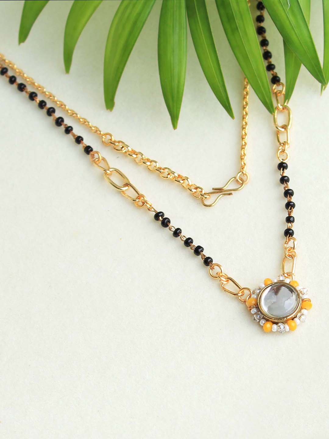 

BeAbhika Gold-Plated Kundan Drop Mangalsutra, Black