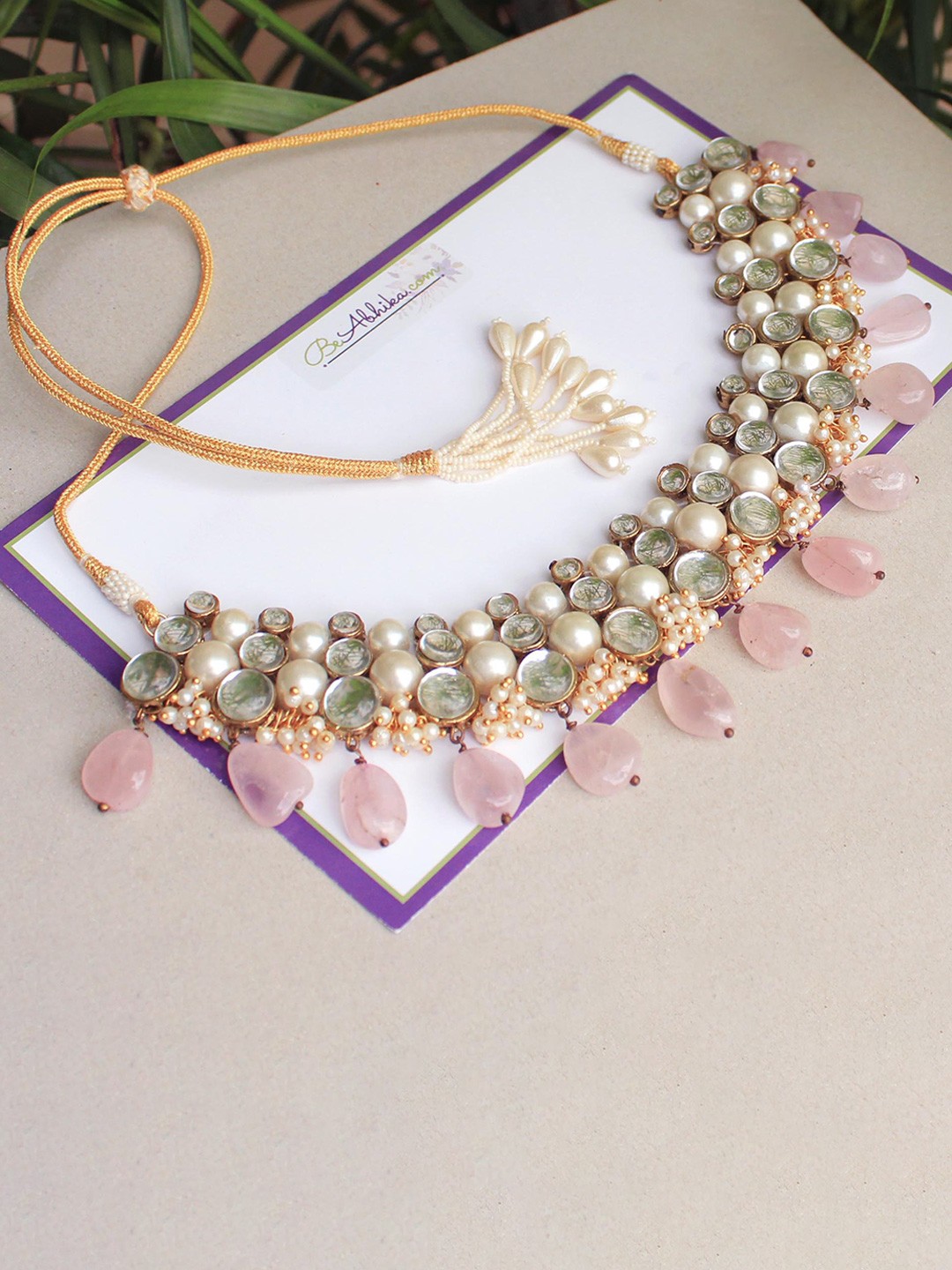 

BeAbhika Gold-Plated Rose Quartz Jewellery Set, White