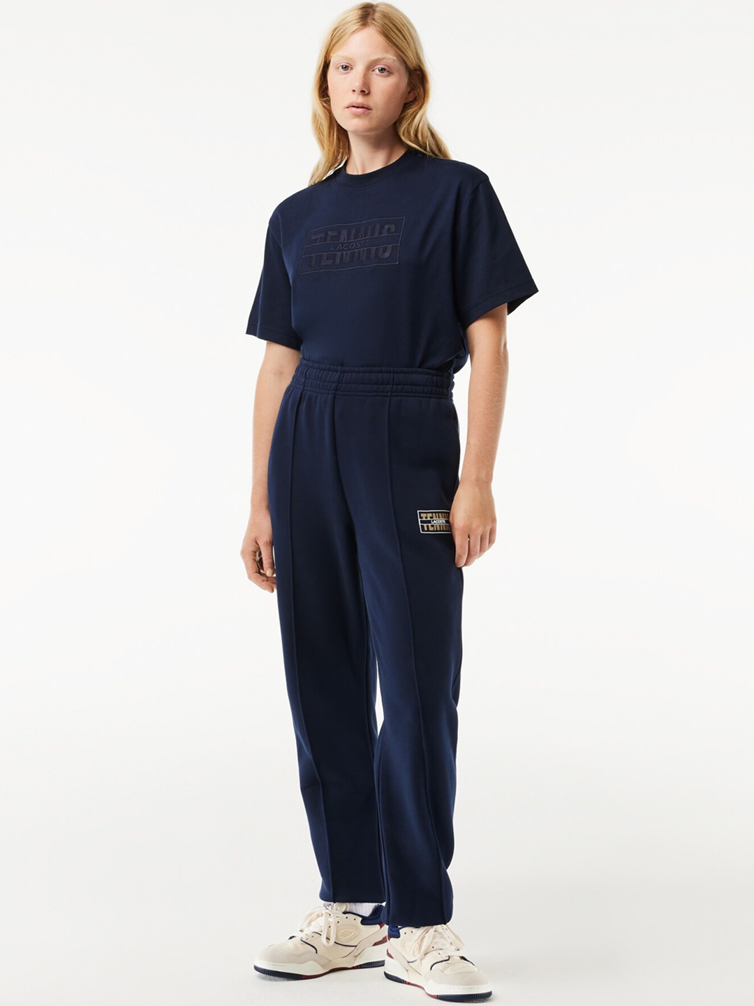 

Lacoste Women Regular Fit Mid-Rise Pure Cotton Joggers, Navy blue
