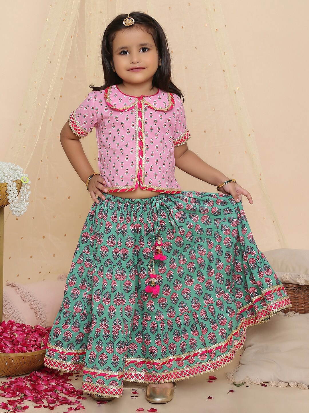 

KID1 Girls Printed Ready to Wear Lehenga Choli, Pink