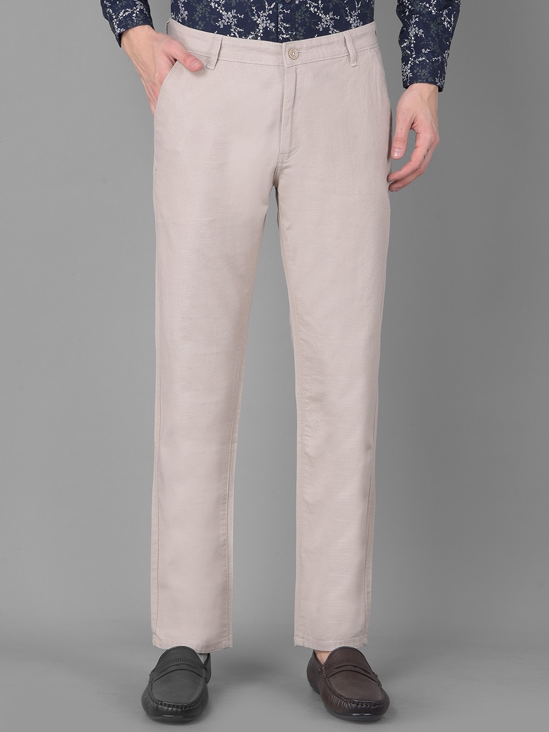 

American Archer Men Smart Slim Fit Wrinkle Free Linen Regular Trousers, Beige