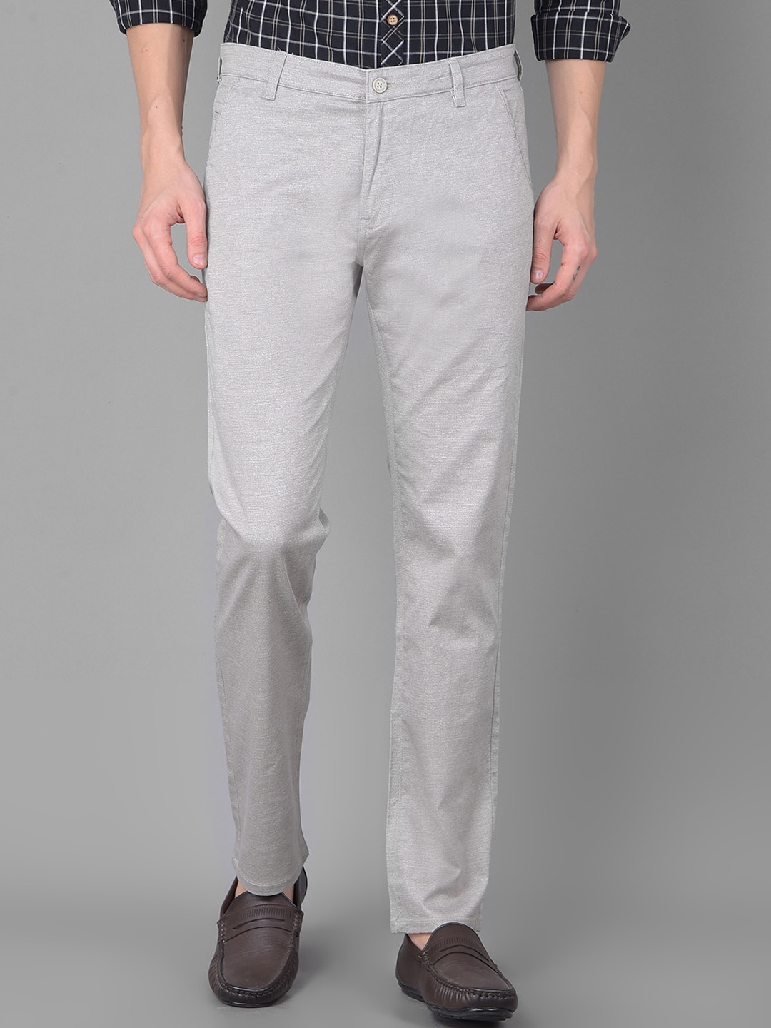 

American Archer Men Smart Slim Fit Wrinkle Free Cotton Regular Trousers, Grey