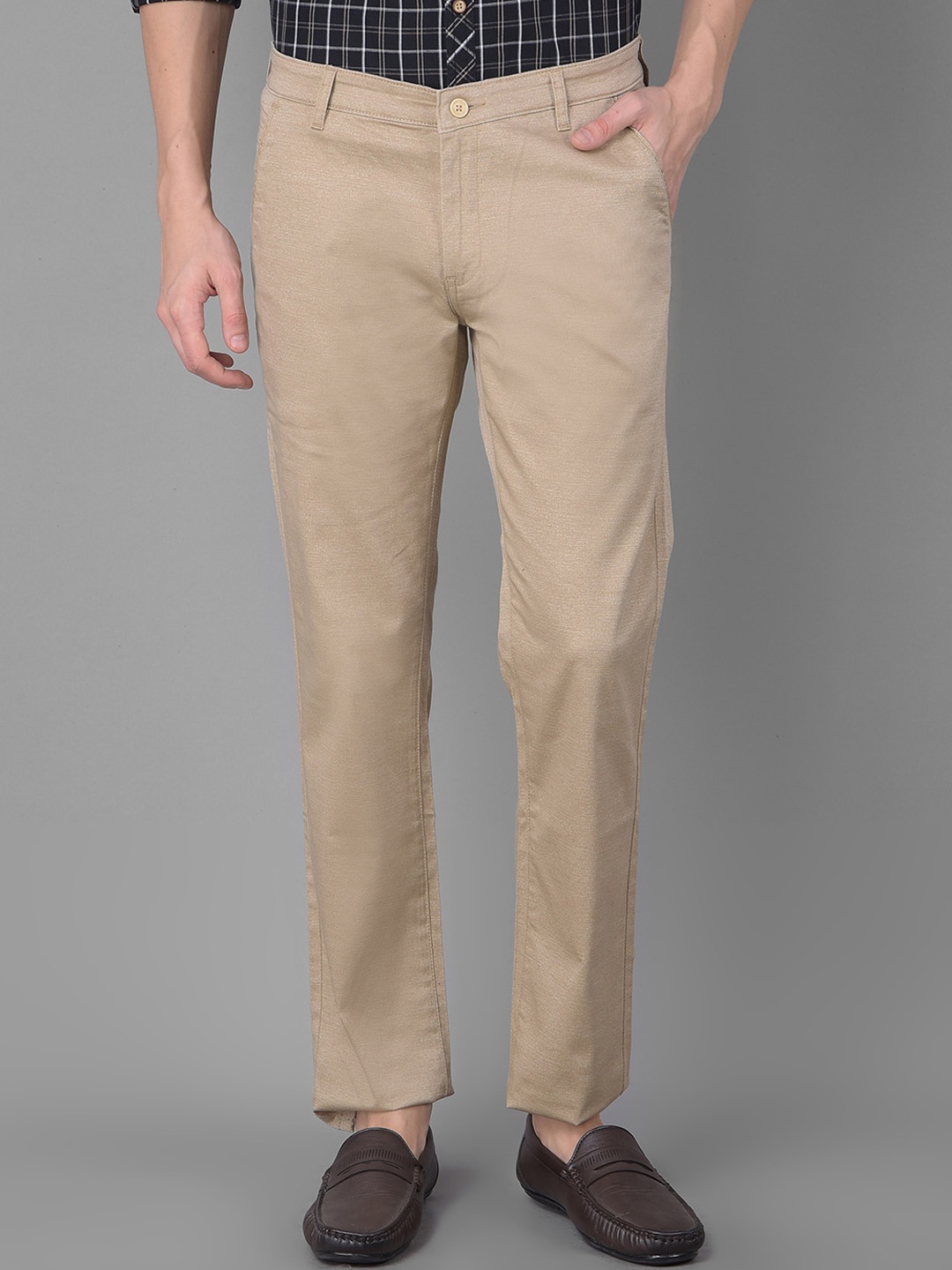 

American Archer Men Smart Slim Fit Wrinkle Free Cotton Regular Trousers, Khaki