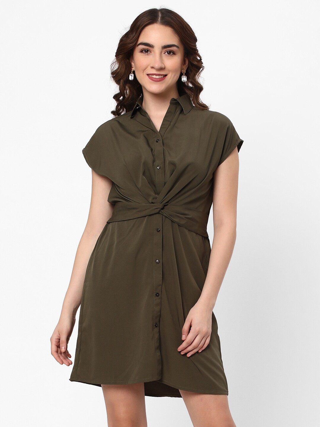 

R&B Extended Sleeves Shirt Dress, Green