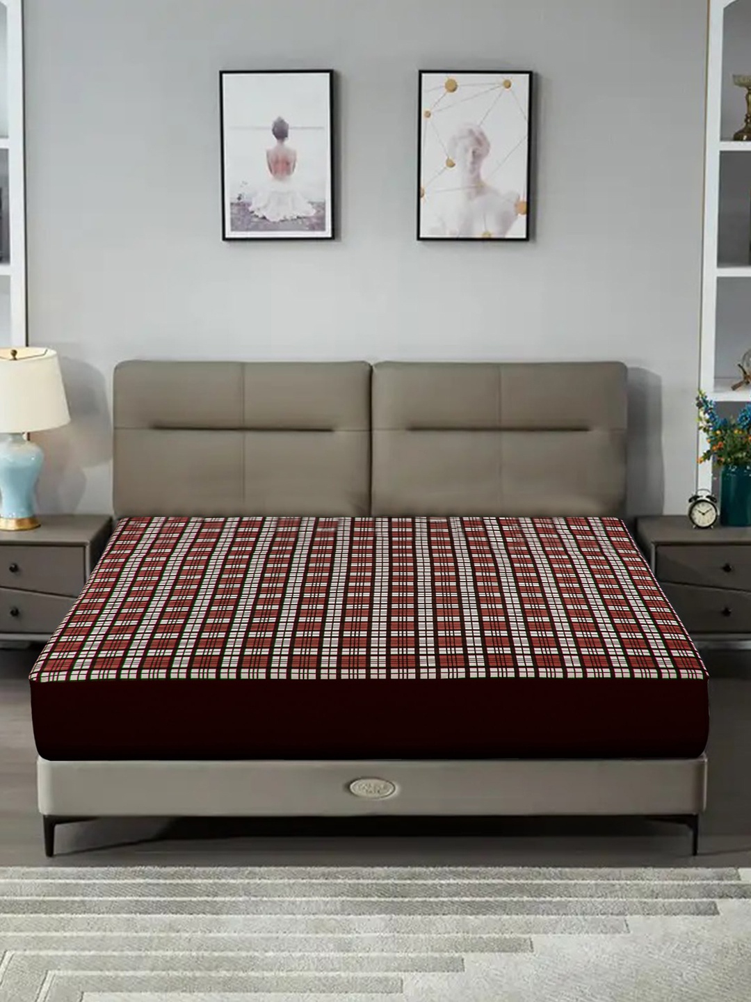 

DREAM CARE Red & White Checked Water Resistant King Bed Mattress Protector