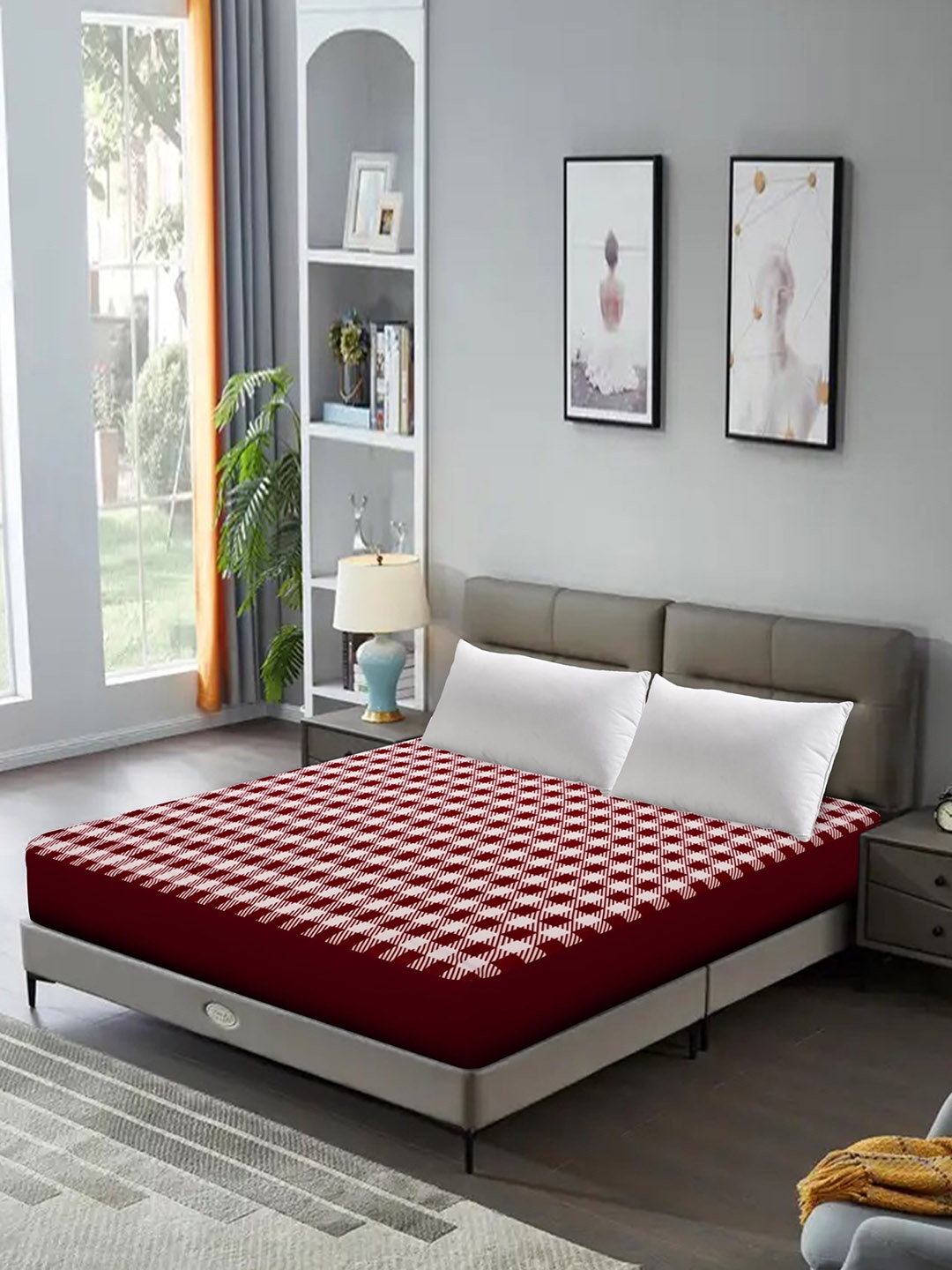

DREAM CARE Maroon & Beige Printed Water Resistant Queen Size Bed Mattress Protector
