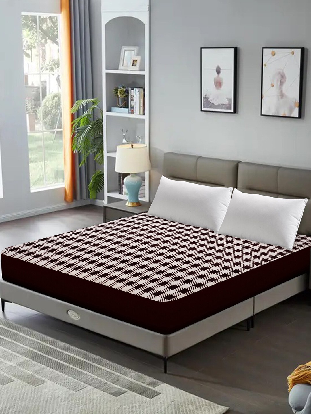 

DREAM CARE Maroon Geometric Stretchable Water Resistant King Bed Mattress Protector
