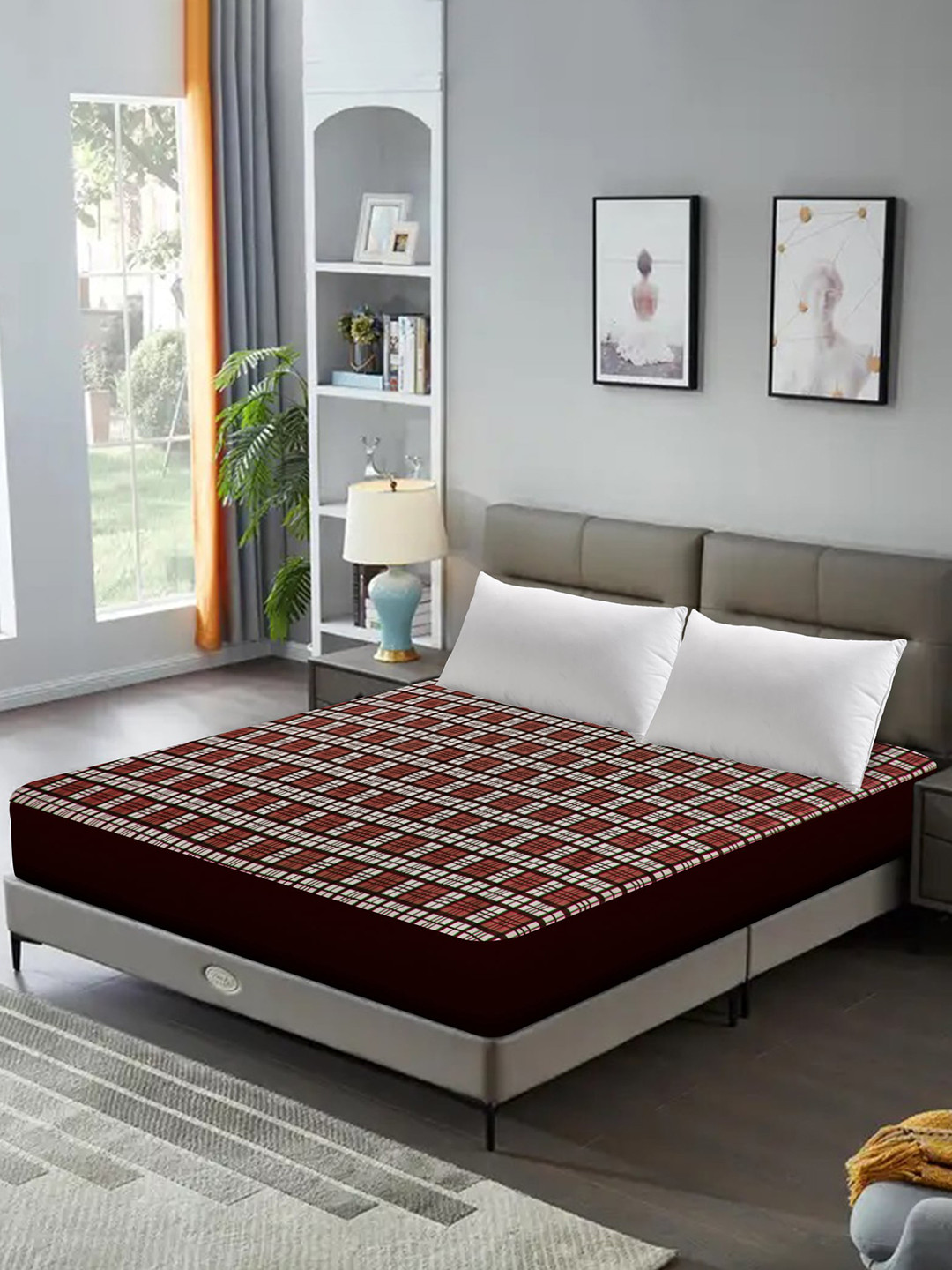 

DREAM CARE Brown & White Checked Water Resistant Single Size Mattress Protector