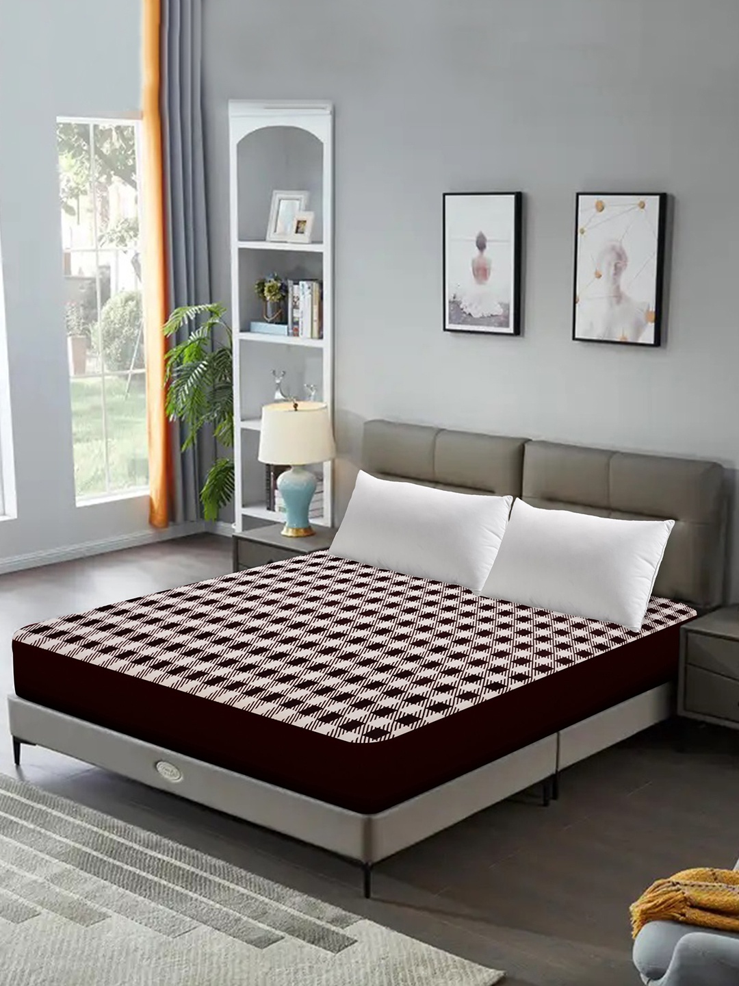 

DREAM CARE Maroon & White Checked Water Resistant Single Bed Mattress Protector