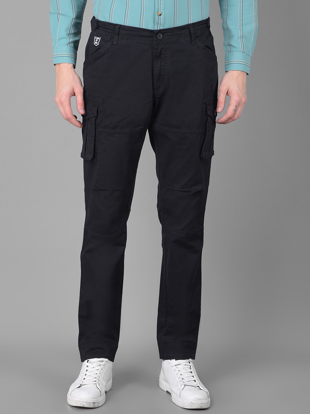 

Canary London Men Smart Slim Fit Wrinkle Free Cotton Cargos Trousers, Black