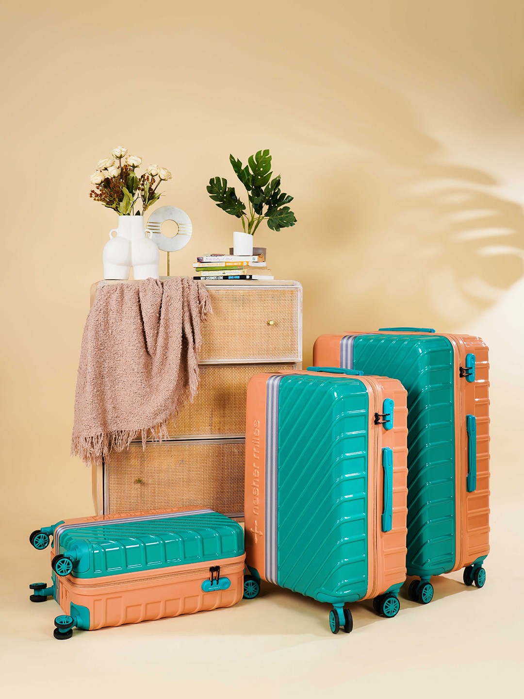 

Nasher Miles Vegas Set Of 3 Colorblocked Hard-Sided Trolley Bags, Peach