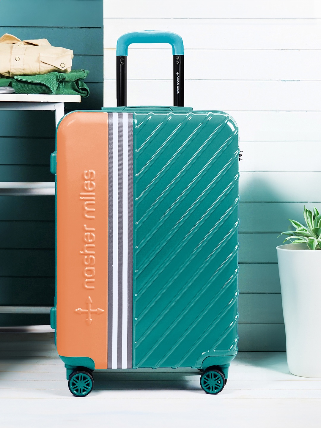 

Nasher Miles Colourblock Hard-Sided Medium Trolley Suitcase, Peach