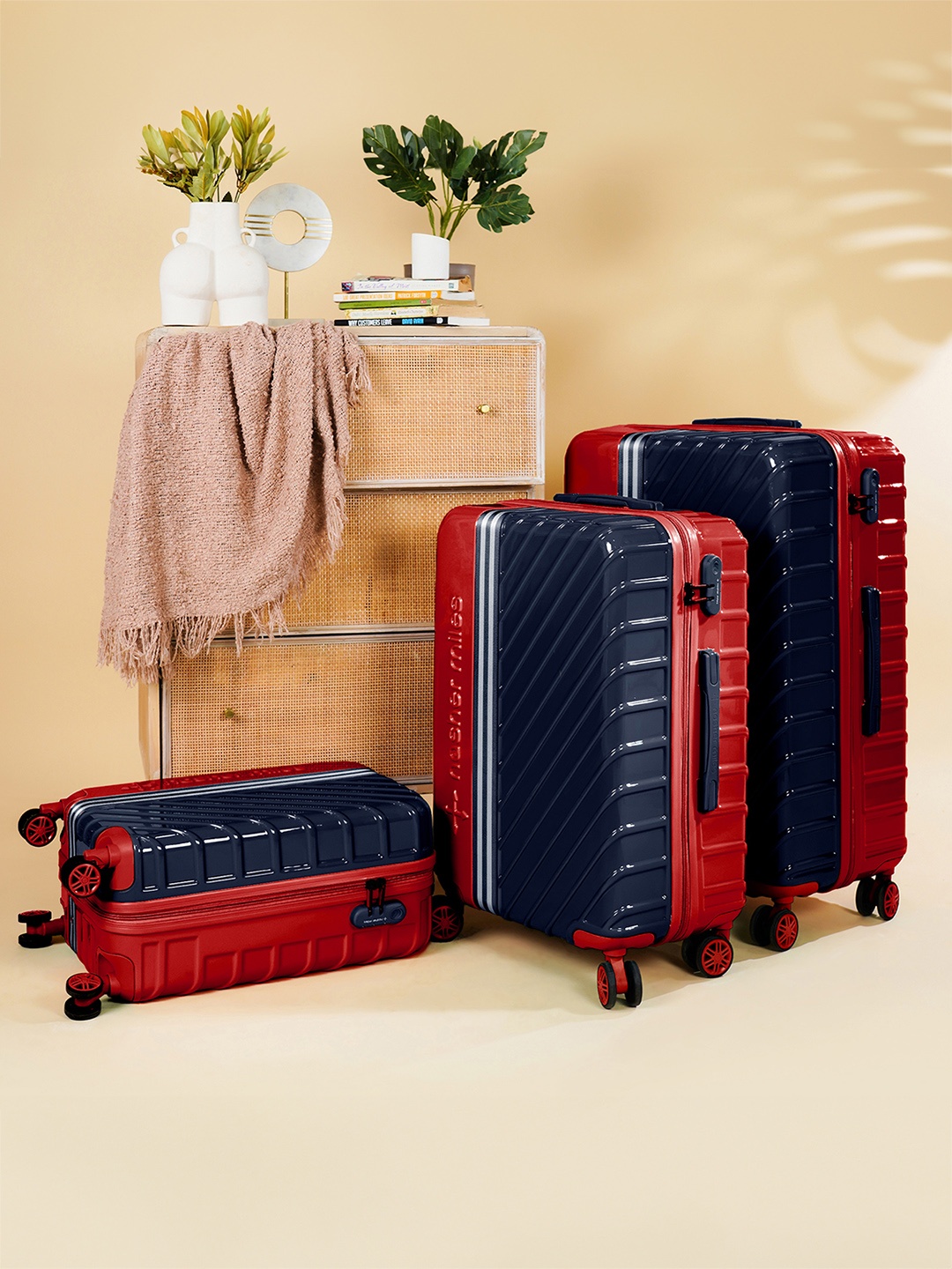 

Nasher Miles Vegas Set Of 3 Textured Hard-Sided Trolley Suitcases Up to 23 Kg, Red