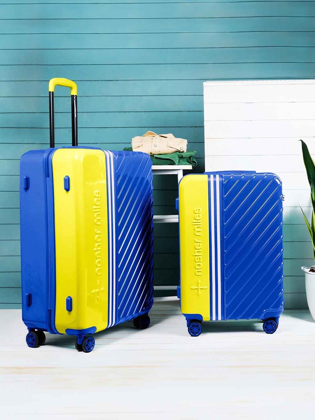 

Nasher Miles Set Of 2 Vegas Hard-Sided Colourblocked Hard-Sided Trolley Suitcases, Yellow