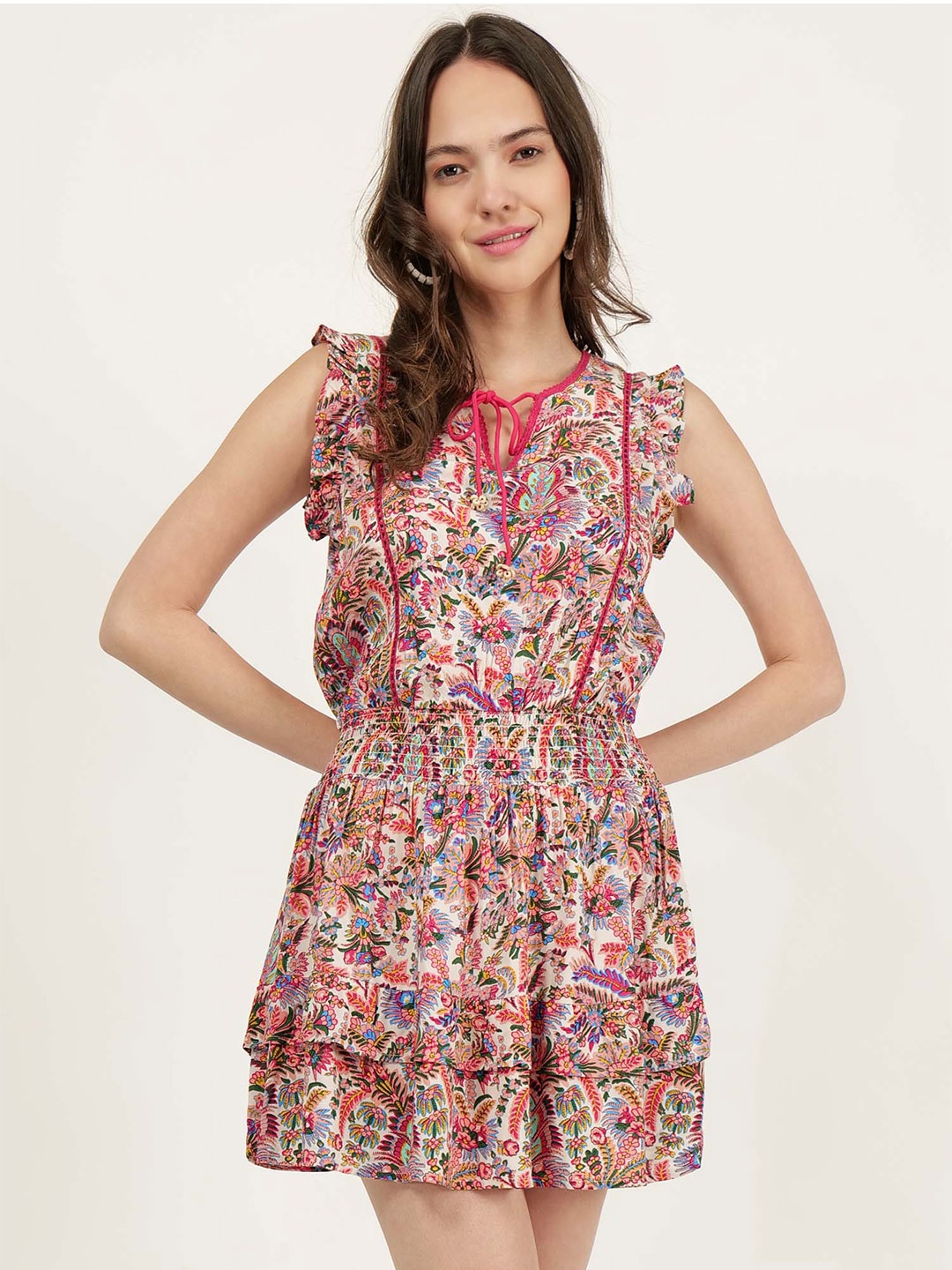 

DRIRO Floral Printed Fit & Flare Dress, White