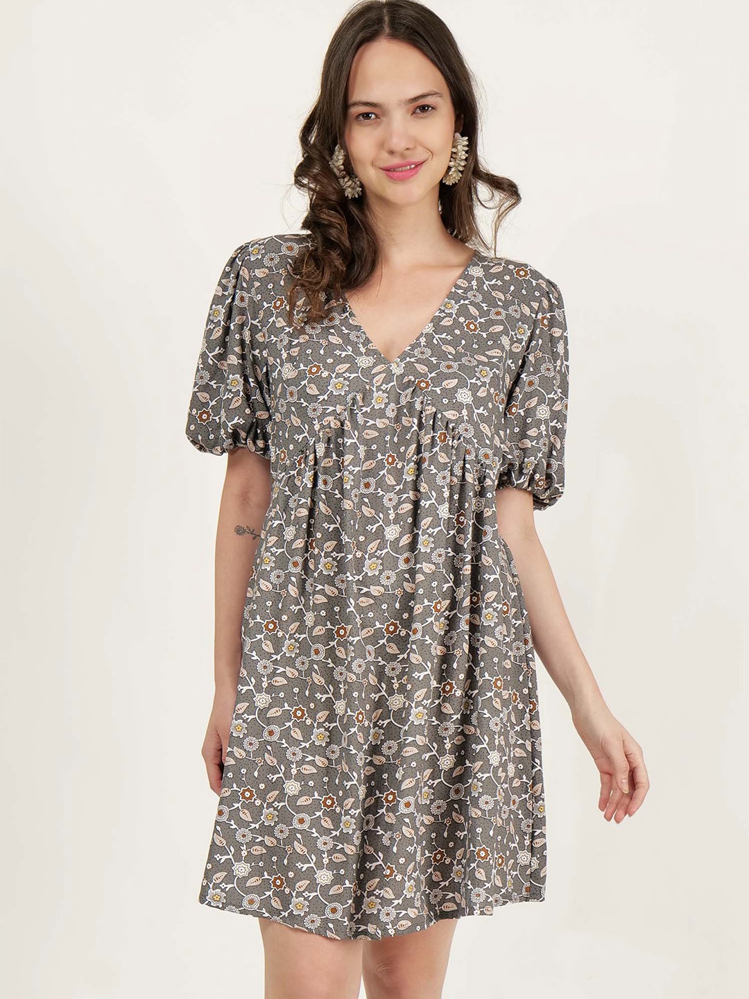 

DRIRO Floral Printed A-Line Dress, Grey