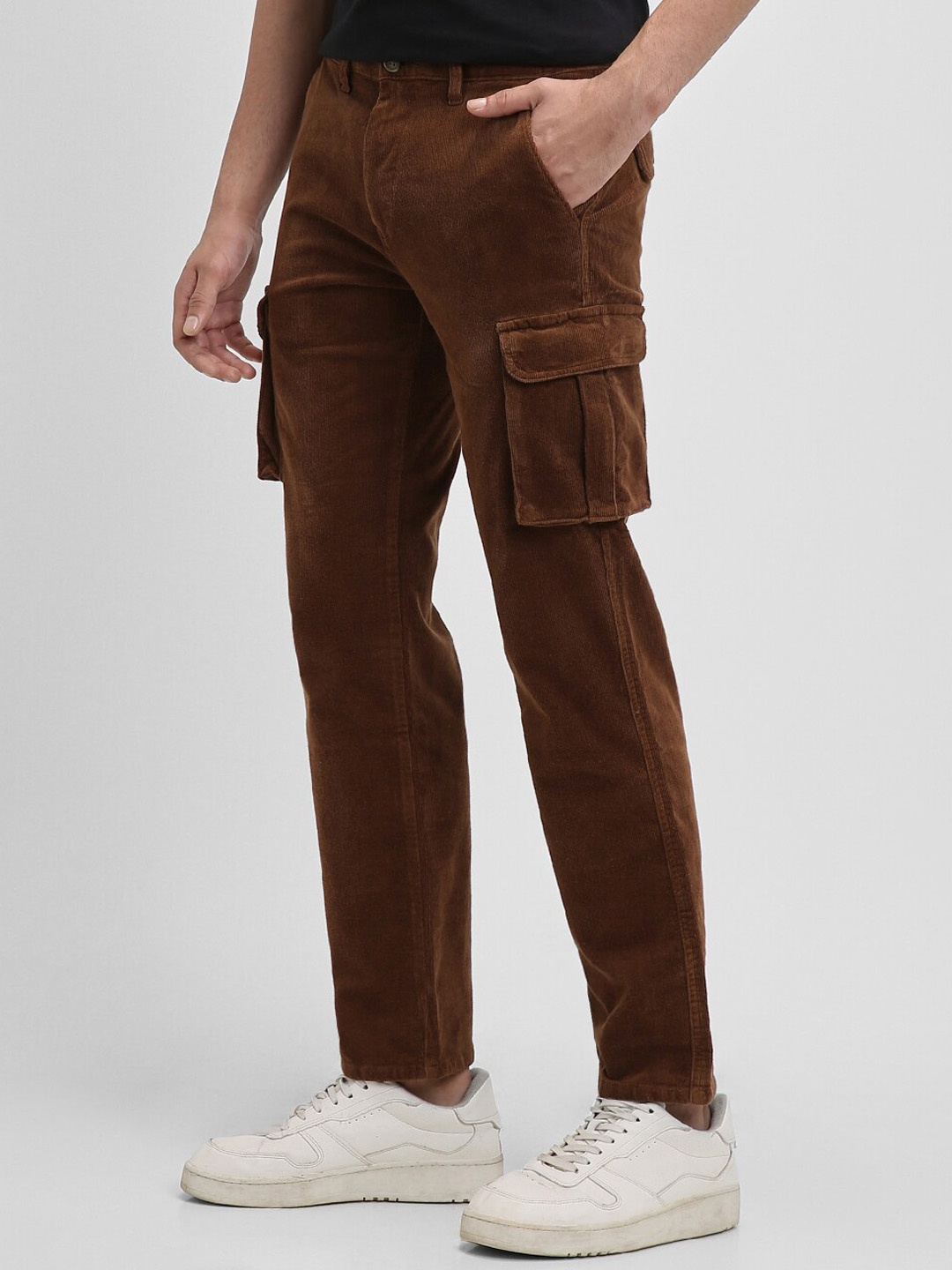 

Dennis Lingo Men Straight Fit Corduroy Pure Cotton Cargos, Brown