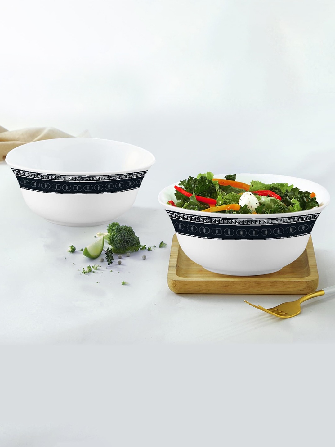 

Cello Platini 2 Pcs White & Black Opalware Serving Bowls - 875 ML Each