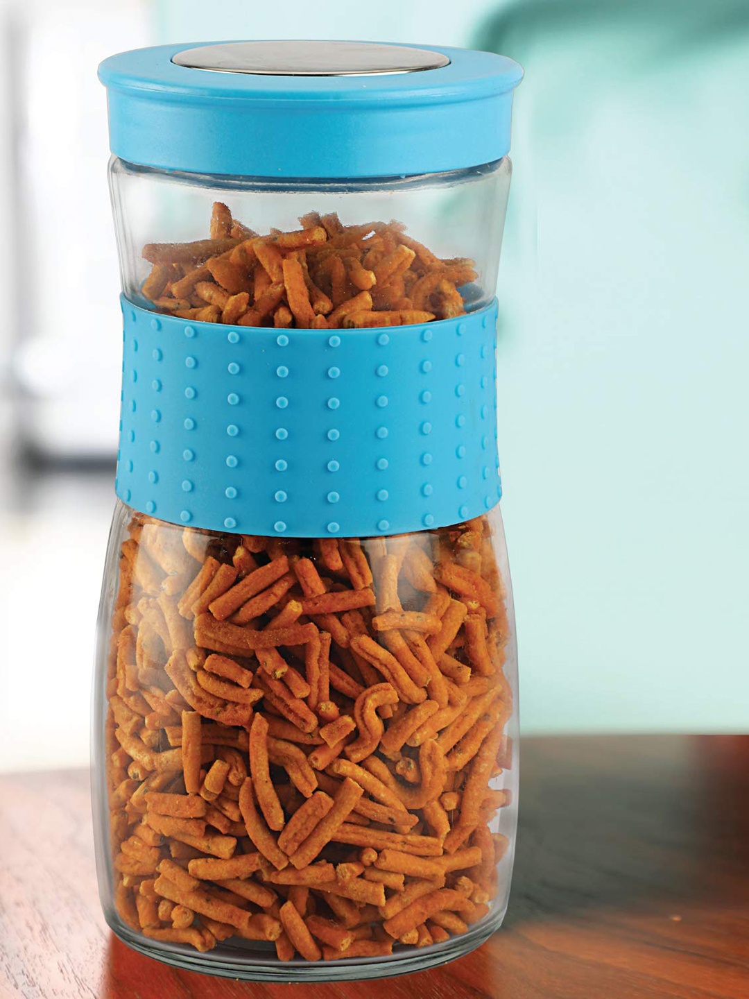 

Cello Blue & Transparent Airtight Grip Glass Jar Container-1.3 L