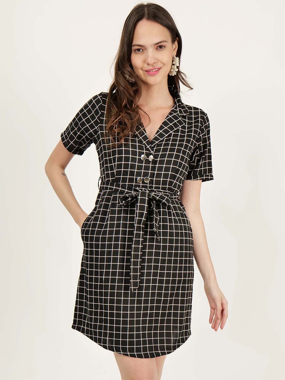 

DRIRO Checked A-Line Dress, Black
