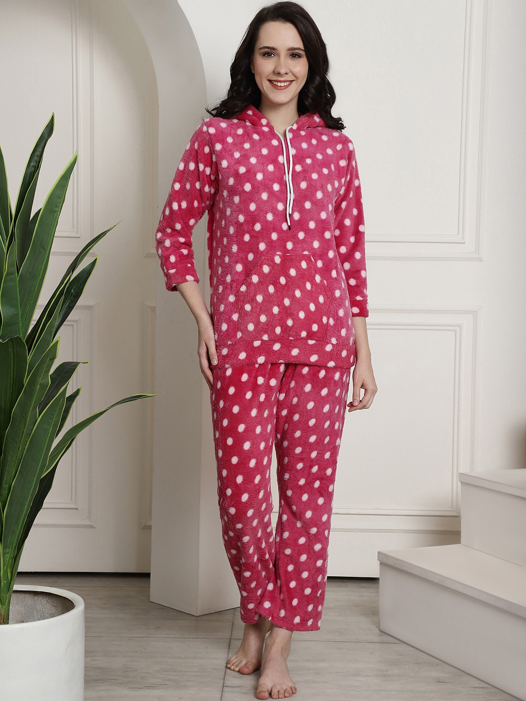

Secret Wish Polka Dot Printed Night suit, Pink
