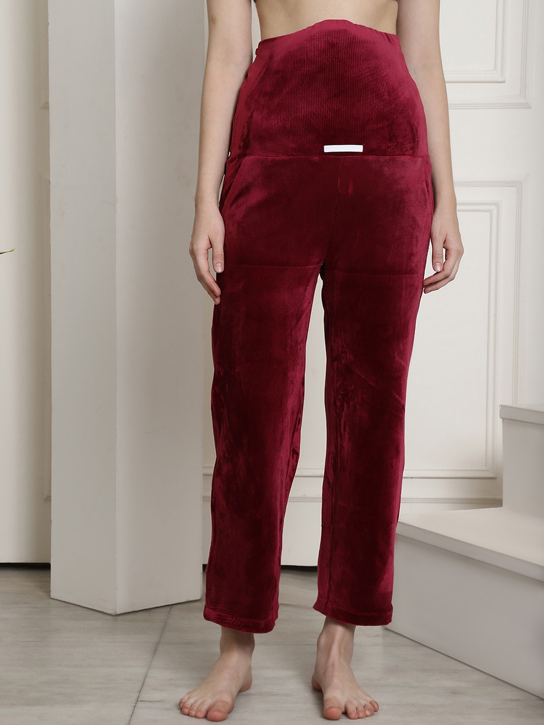 

Secret Wish Women High Rise Velvet Maternity Lounge Pants, Maroon