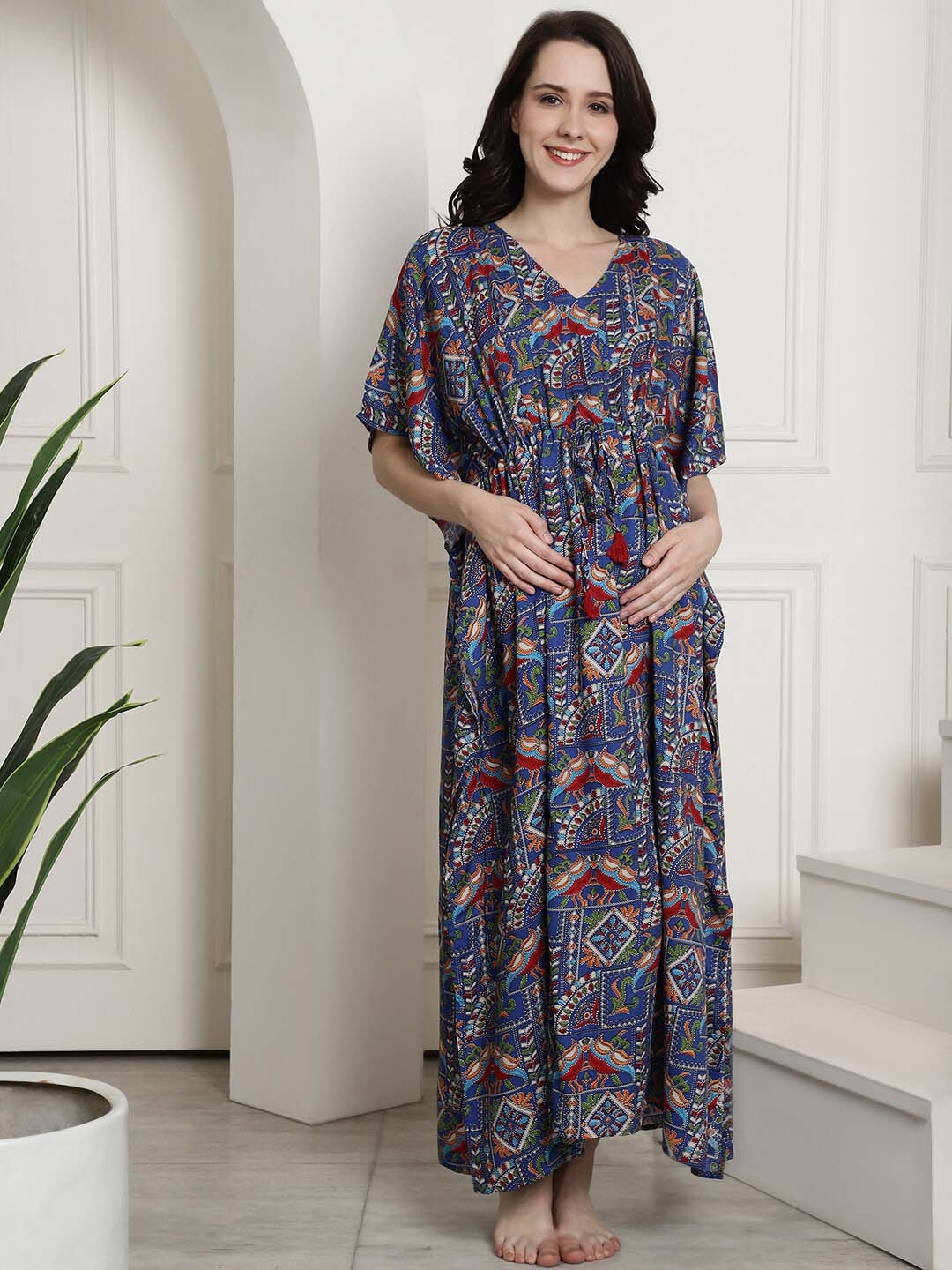 

Secret Wish Abstract Printed Maternity Kaftan Nightdress, Blue