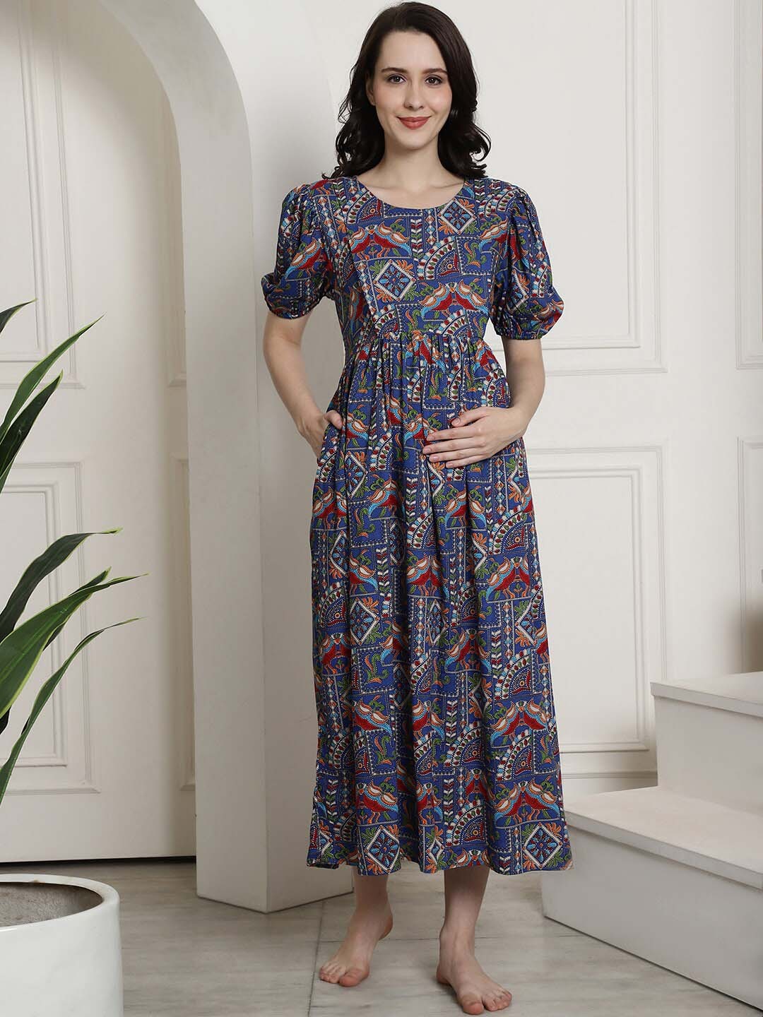 

Secret Wish Abstract Printed Maternity Nightdress, Blue