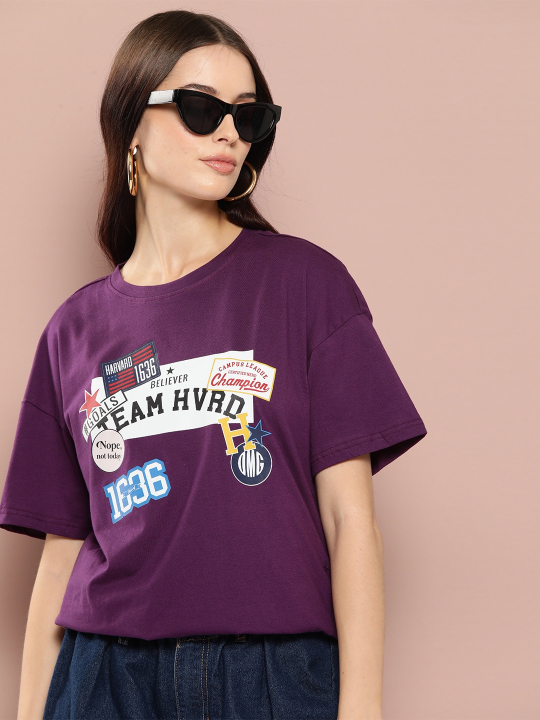 

Harvard Printed Pure Cotton T-shirt, Purple