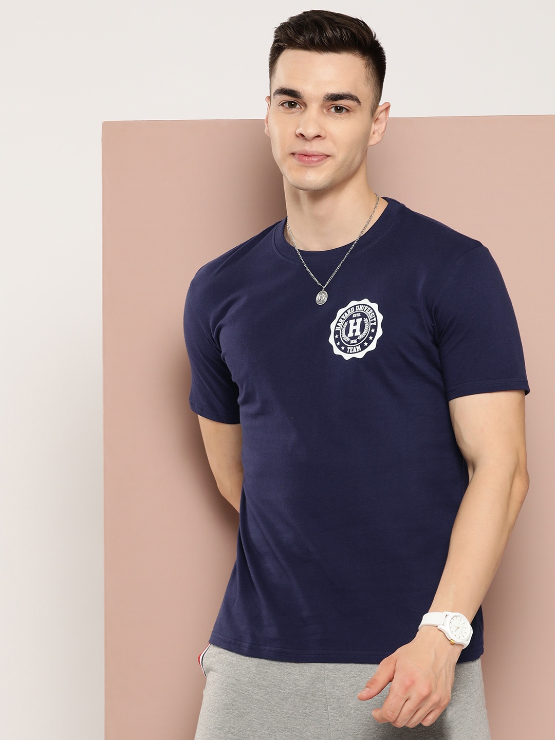 

Harvard Graphic Printed Pure Cotton T-shirt, Navy blue