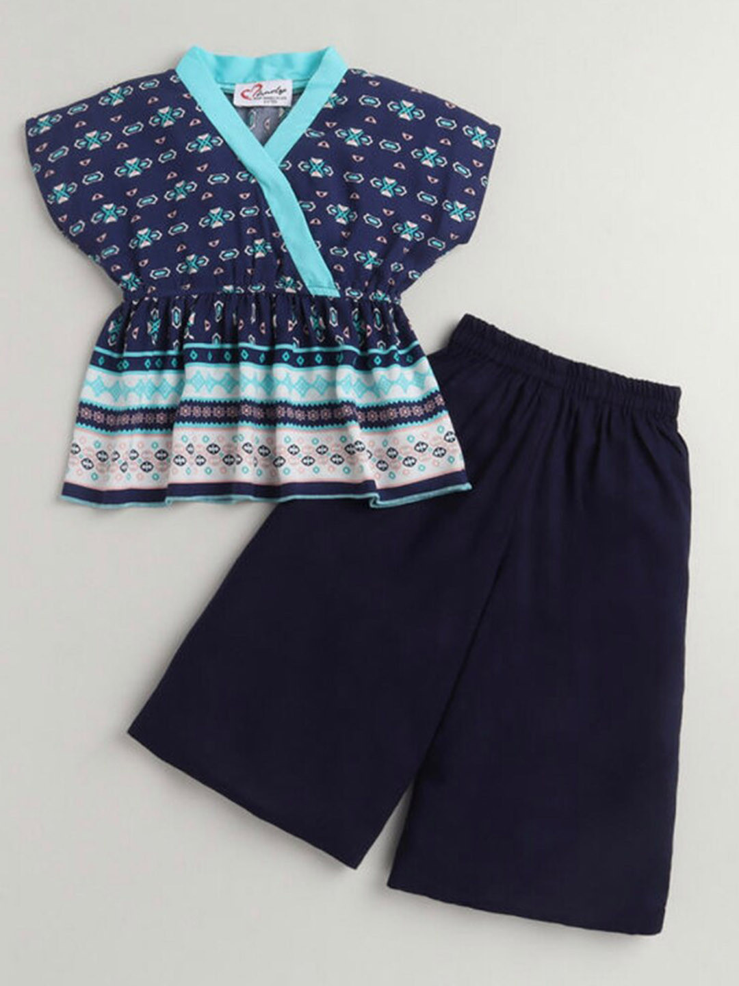 

M'andy Girls Printed Cotton Top with Palazzos, Navy blue