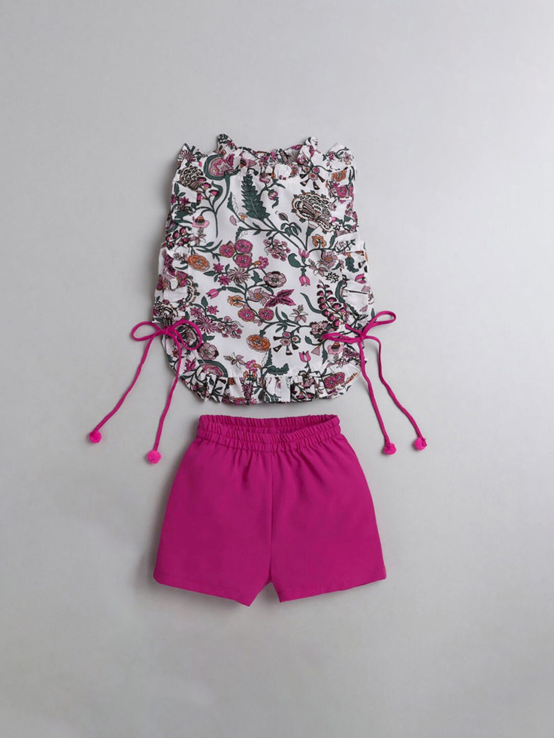 

M'andy Girls Floral Printed Top With Shorts, Magenta