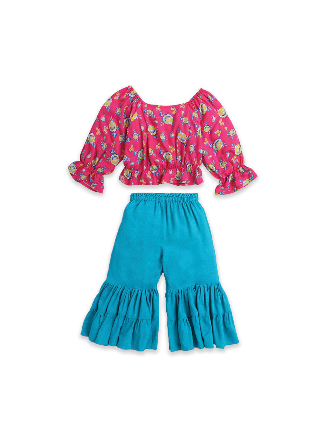 

M'andy Girls Floral Printed Cotton Top with Sharara, Pink