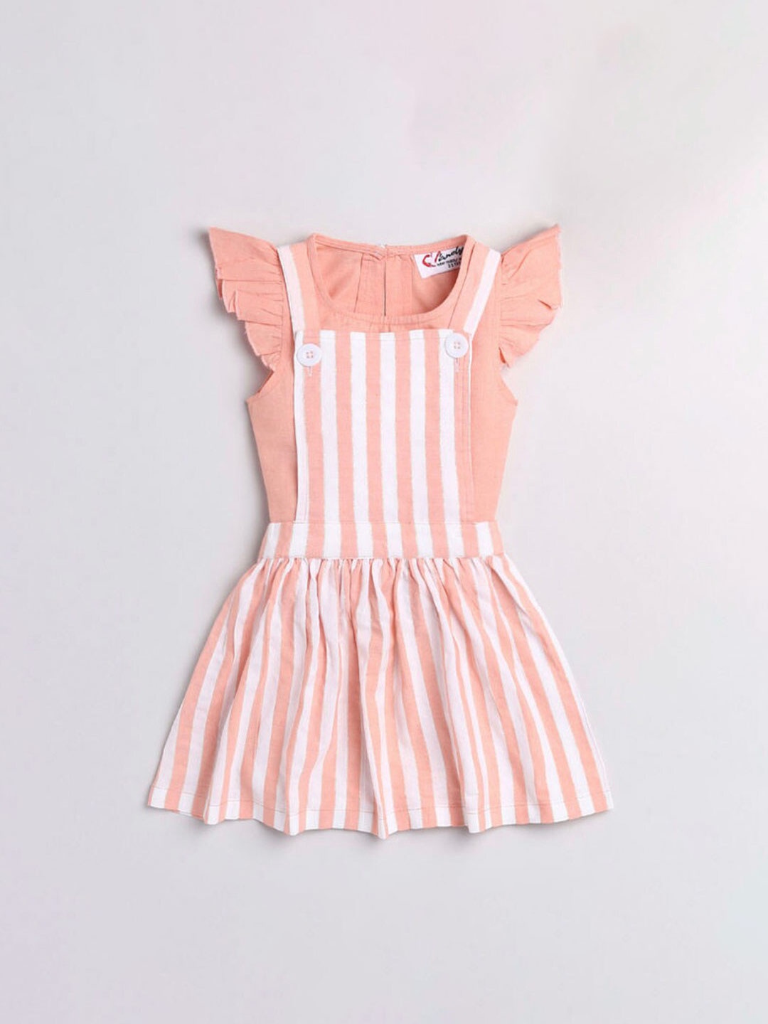 

M'andy Girls Striped Cotton Dungaree with Top, Peach