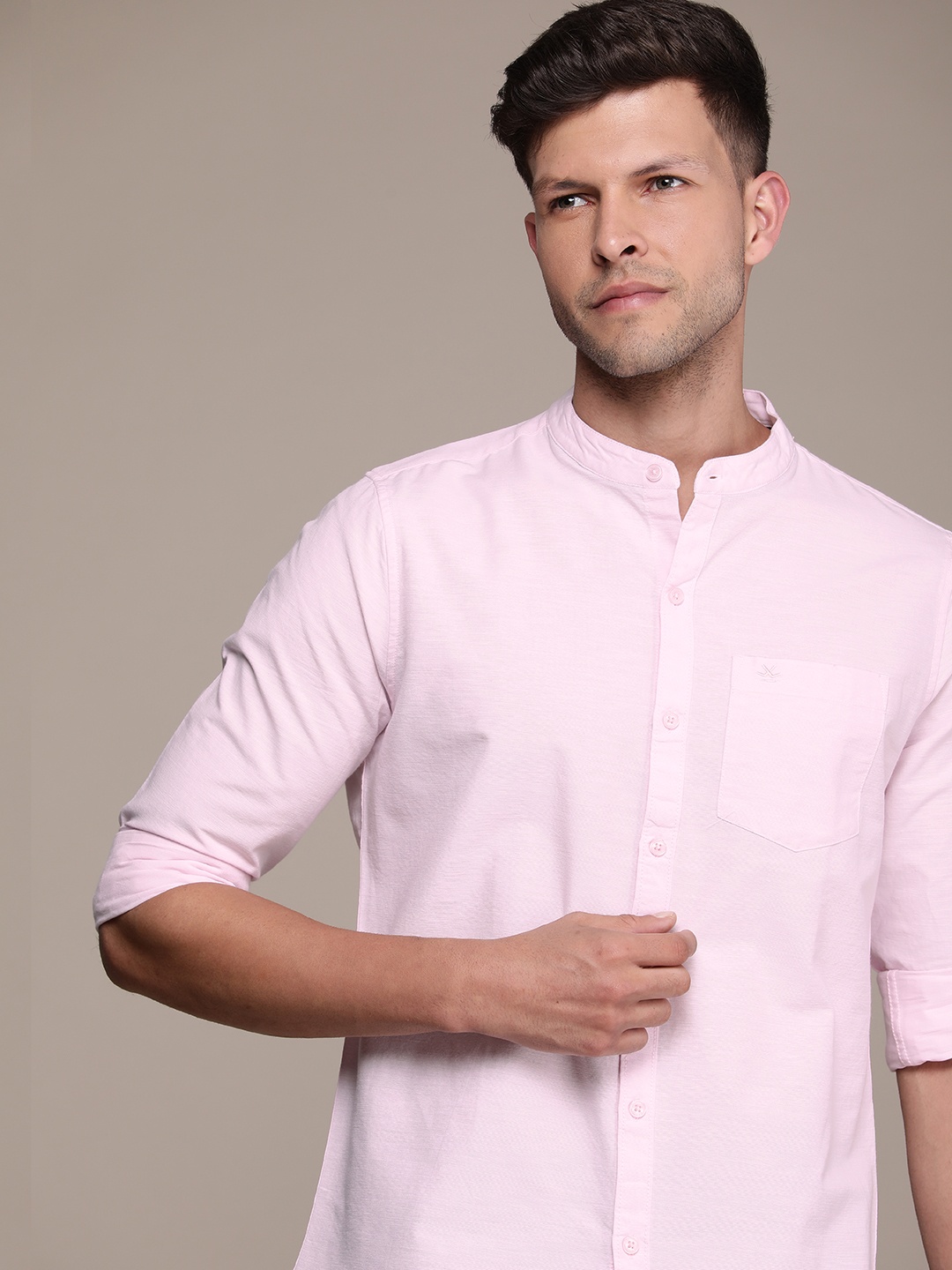 

WROGN Solid Slim Fit Pure Cotton Casual Shirt, Pink