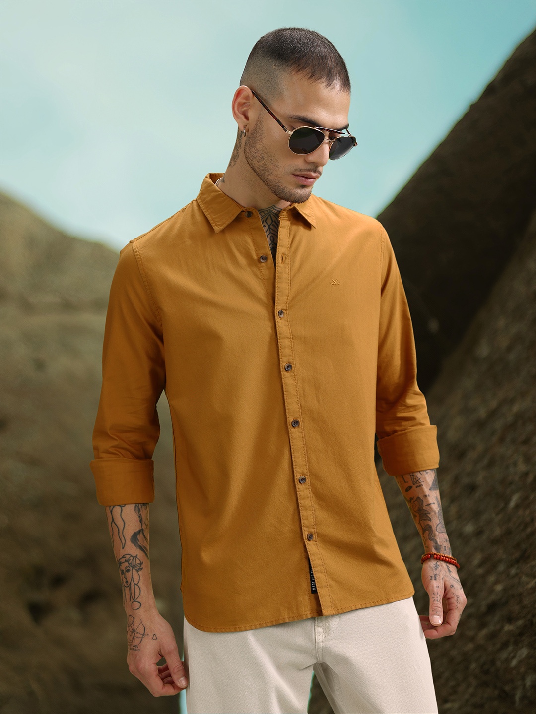 

WROGN Men Slim Fit Pure Cotton Casual Shirt, Mustard