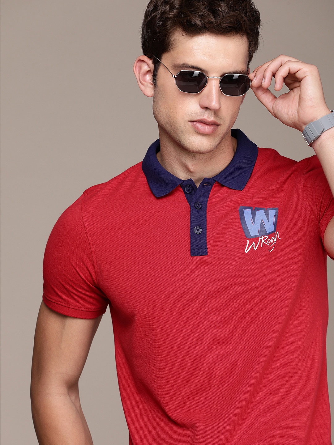 

WROGN Brand Logo Printed Polo Collar Slim Fit T-shirt, Red